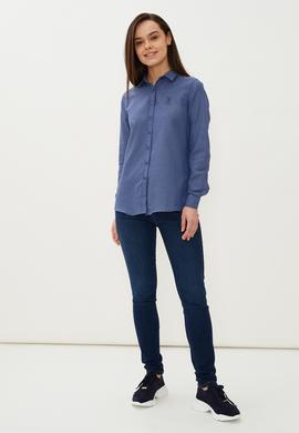 Kadın İndigo Uzun Kollu Gömlek - 50227187012