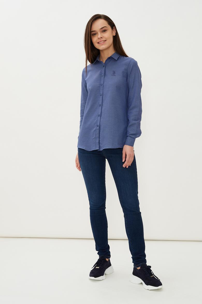 Kadın İndigo Uzun Kollu Gömlek - 50227187012