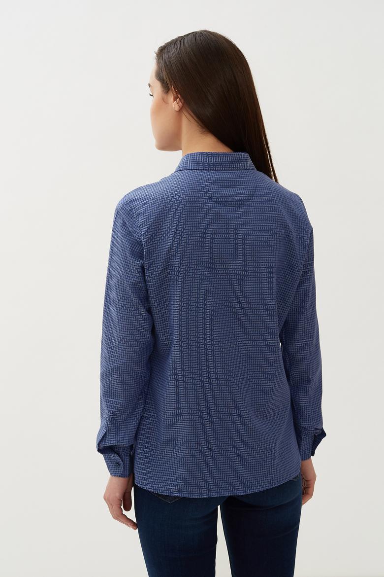 Kadın İndigo Uzun Kollu Gömlek - 50227187012