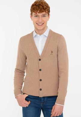 Erkek Camel Melanj Basic Triko Hırka - 50236997032