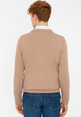 Erkek Camel Melanj Basic Triko Hırka - 50236997032