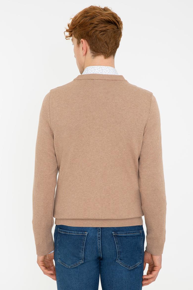 Erkek Camel Melanj Basic Triko Hırka - 50236997032