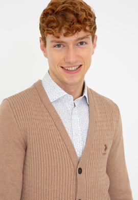 Erkek Camel Melanj Basic Triko Hırka - 50236997032