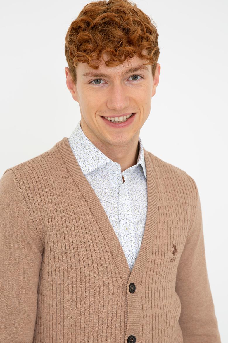 Erkek Camel Melanj Basic Triko Hırka - 50236997032