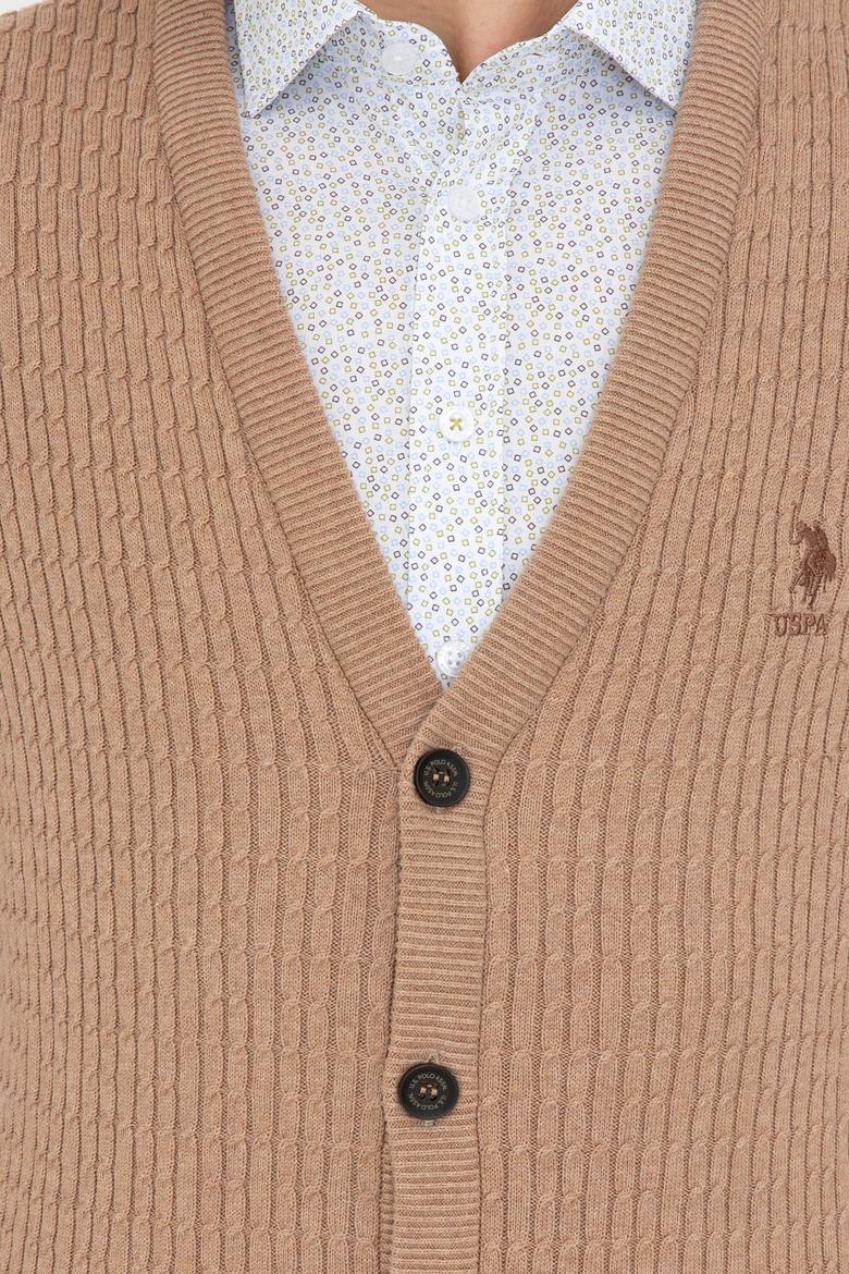 Erkek Camel Melanj Basic Triko Hırka - 50236997032