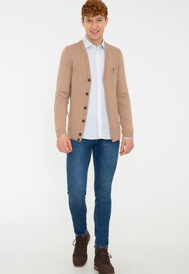 Erkek Camel Melanj Basic Triko Hırka - 50236997032