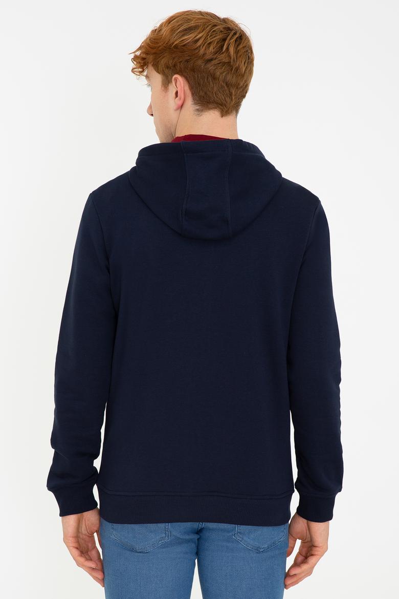 Erkek Lacivert Kapüşonlu Örme Hırka - 50237915019