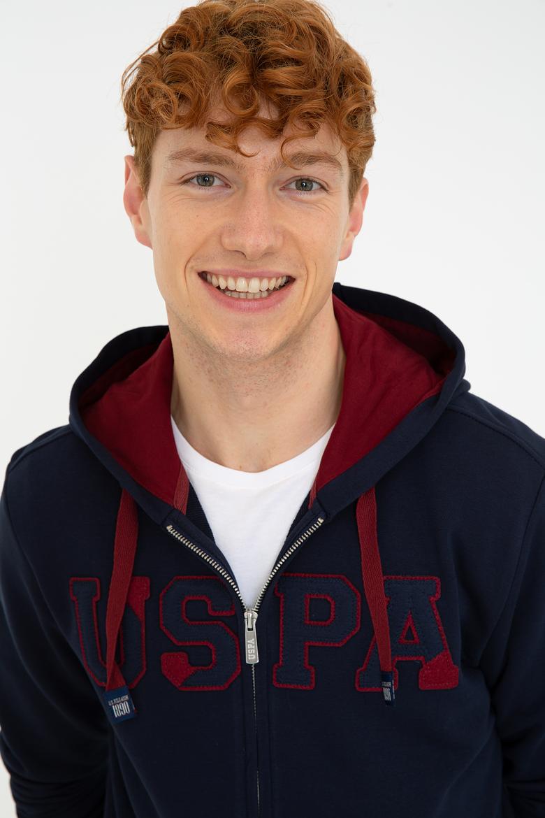 Erkek Lacivert Kapüşonlu Örme Hırka - 50237915019