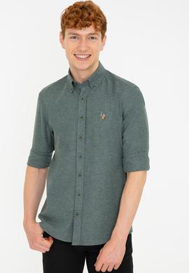 Erkek Koyu Yeşil Uzun Kollu Basic Gömlek - 50238146010