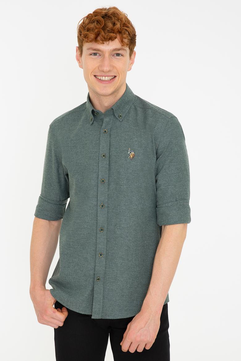 Erkek Koyu Yeşil Uzun Kollu Basic Gömlek