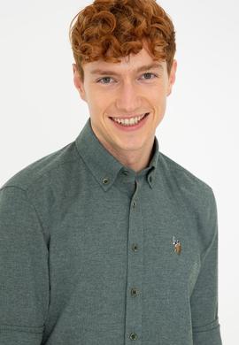 Erkek Koyu Yeşil Uzun Kollu Basic Gömlek - 50238146010