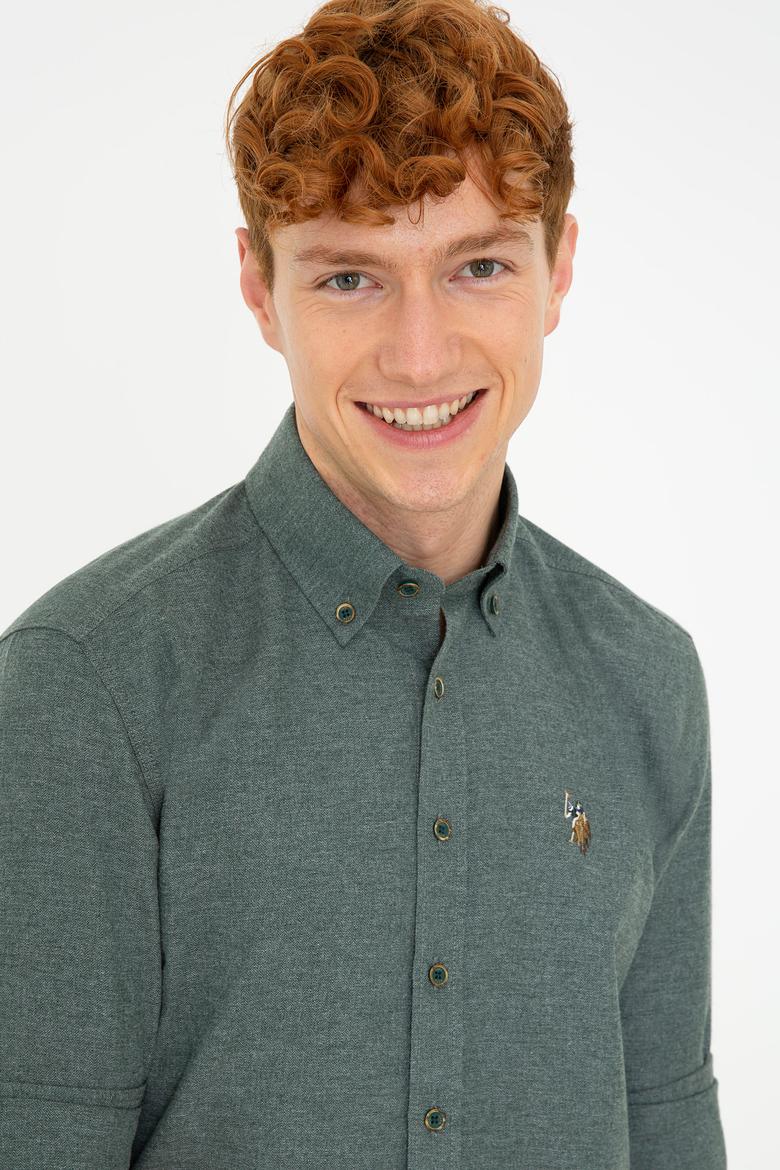 Erkek Koyu Yeşil Uzun Kollu Basic Gömlek - 50238146010