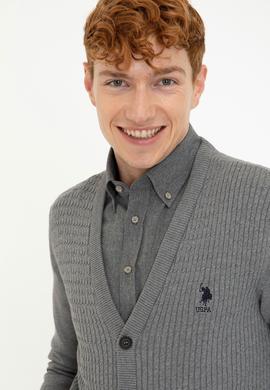 Erkek Gri Melanj Basic Triko Hırka - 50236997014