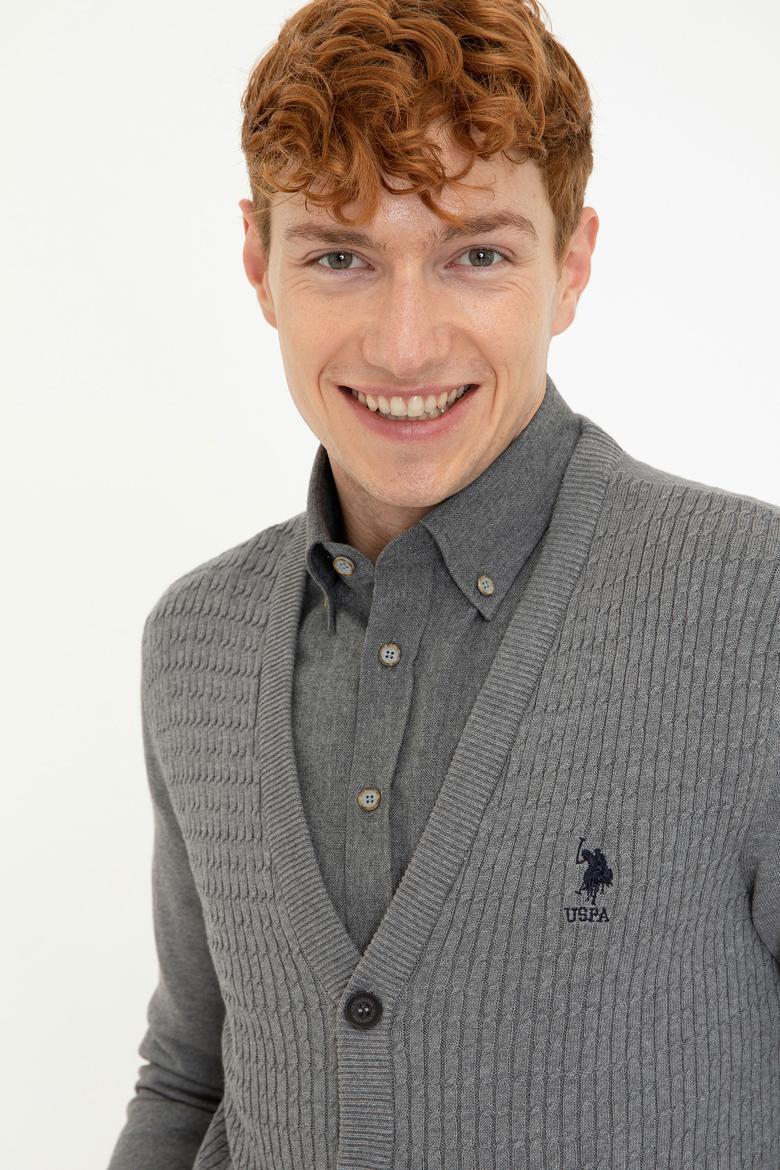 Erkek Gri Melanj Basic Triko Hırka - 50236997014