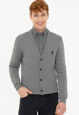 Erkek Gri Melanj Basic Triko Hırka - 50236997014