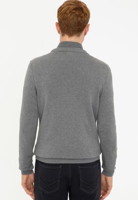 Erkek Gri Melanj Basic Triko Hırka - 50236997014