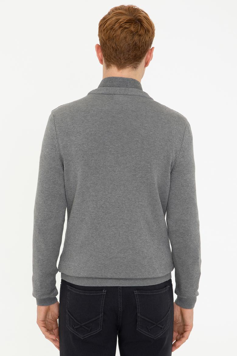 Erkek Gri Melanj Basic Triko Hırka - 50236997014