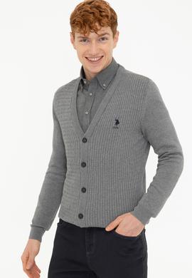 Erkek Gri Melanj Basic Triko Hırka - 50236997014