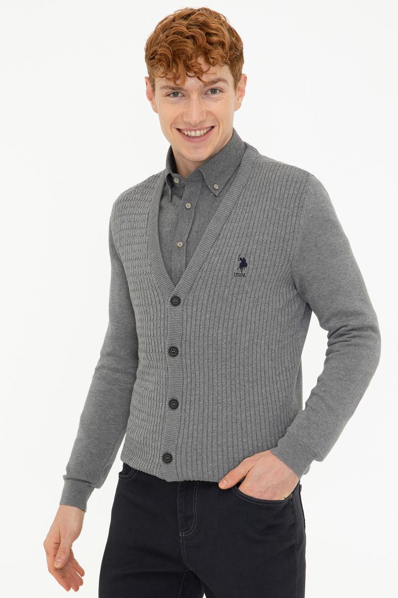 Erkek Gri Melanj Basic Triko Hırka - 50236997014