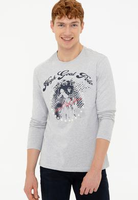 Erkek Açık Gri Melanj Bisiklet Yaka Sweatshirt - 50220186003