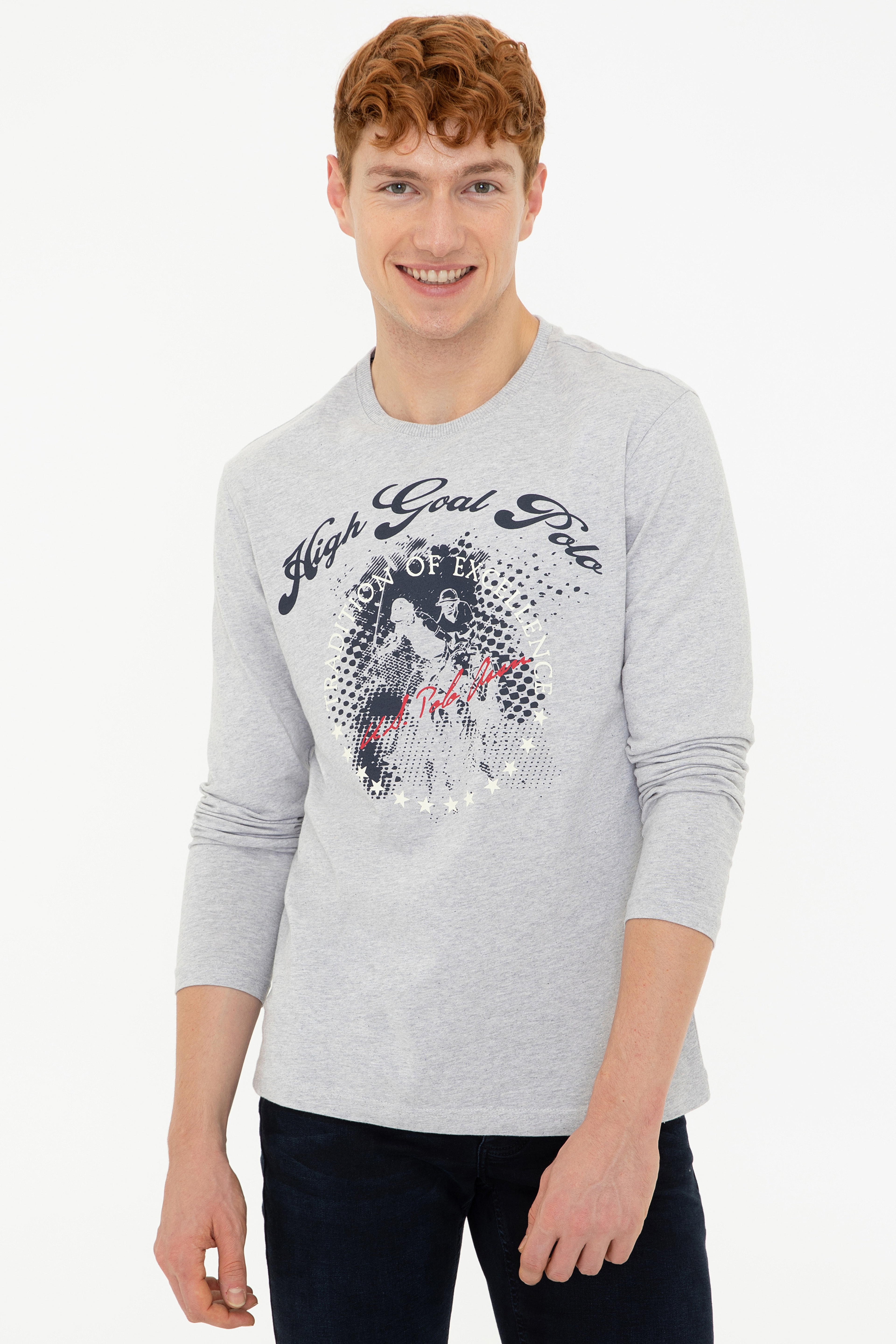 Erkek Açık Gri Melanj Bisiklet Yaka Sweatshirt - Image 1