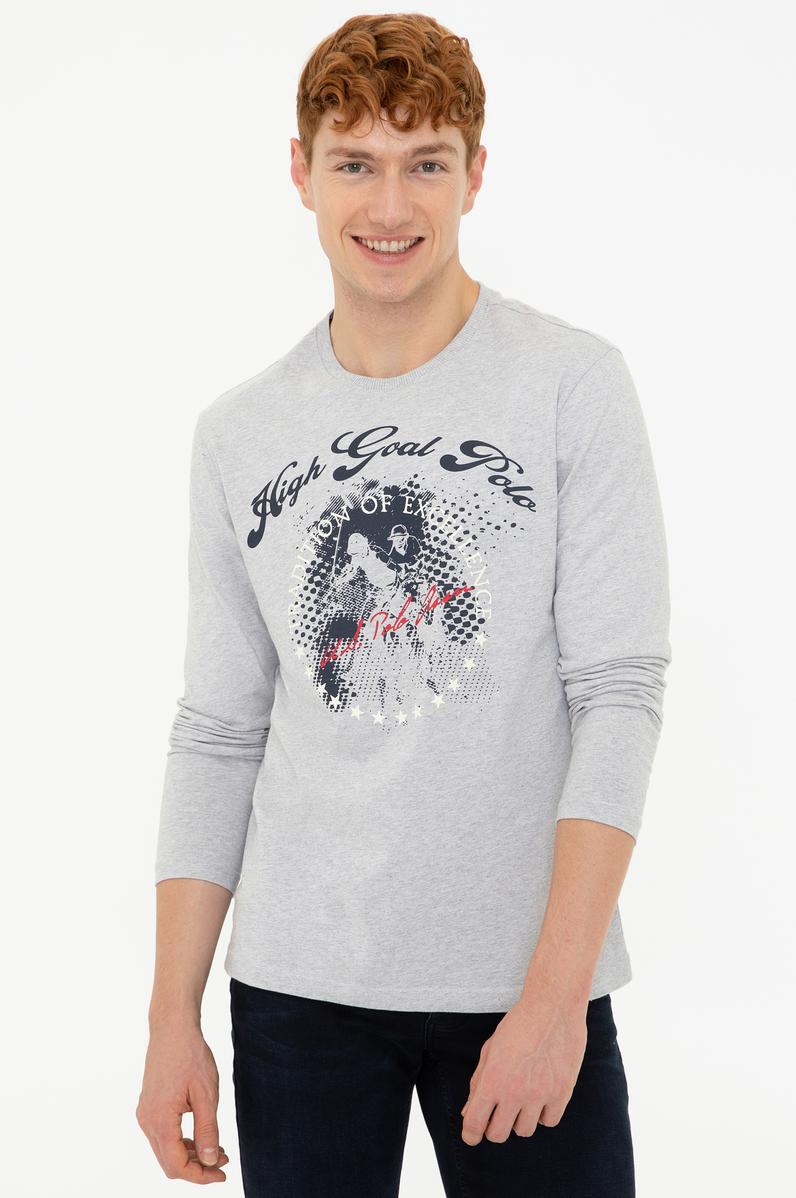 Erkek Açık Gri Melanj Bisiklet Yaka Sweatshirt