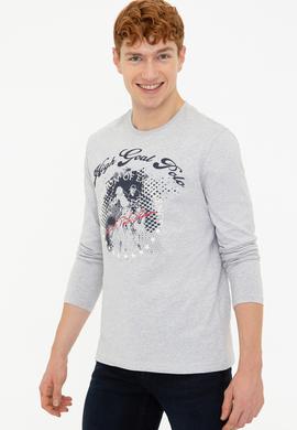 Erkek Açık Gri Melanj Bisiklet Yaka Sweatshirt - 50220186003