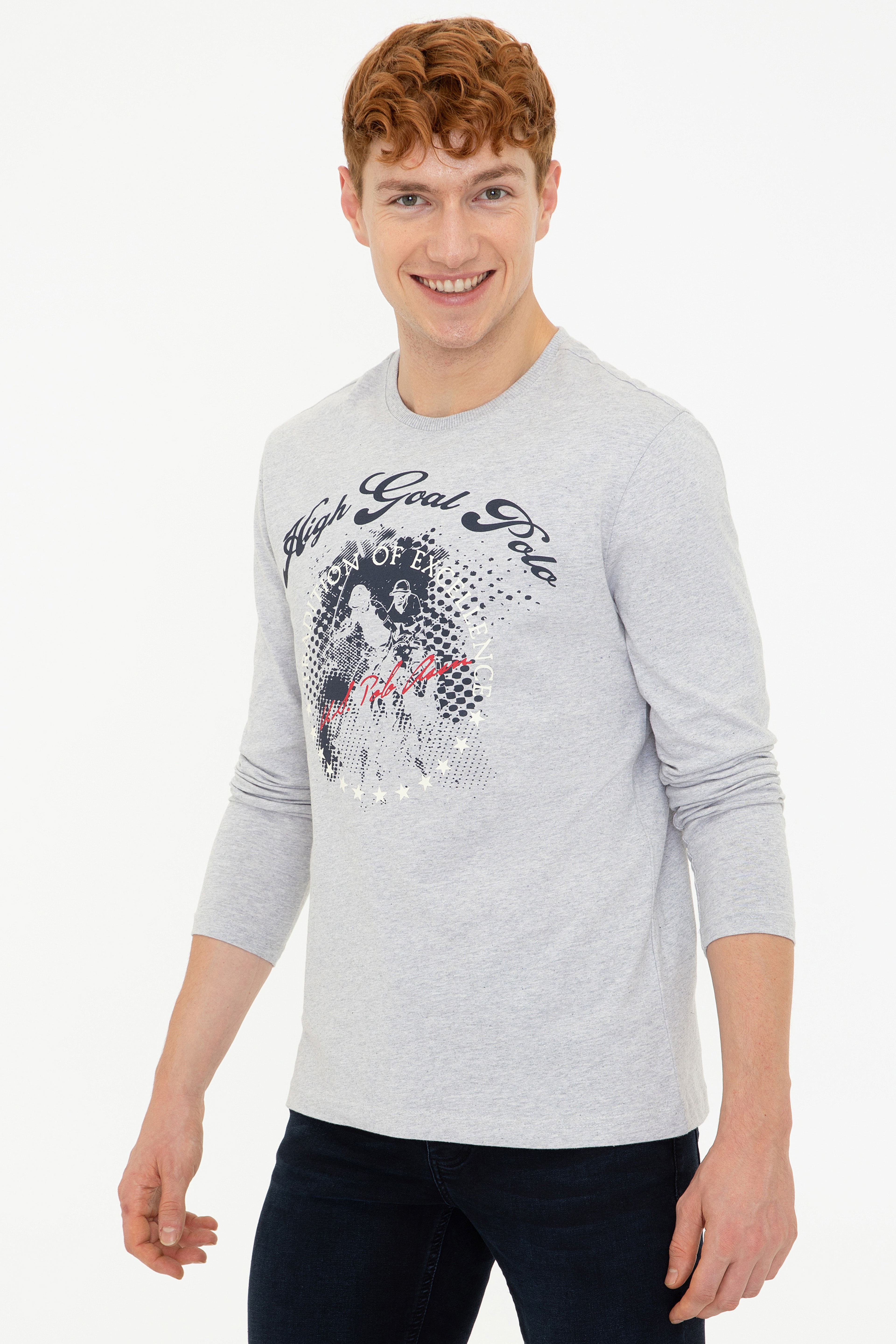 Erkek Açık Gri Melanj Bisiklet Yaka Sweatshirt - Image 3