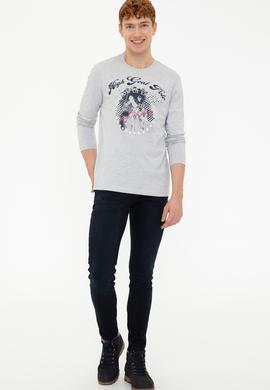 Erkek Açık Gri Melanj Bisiklet Yaka Sweatshirt - 50220186003