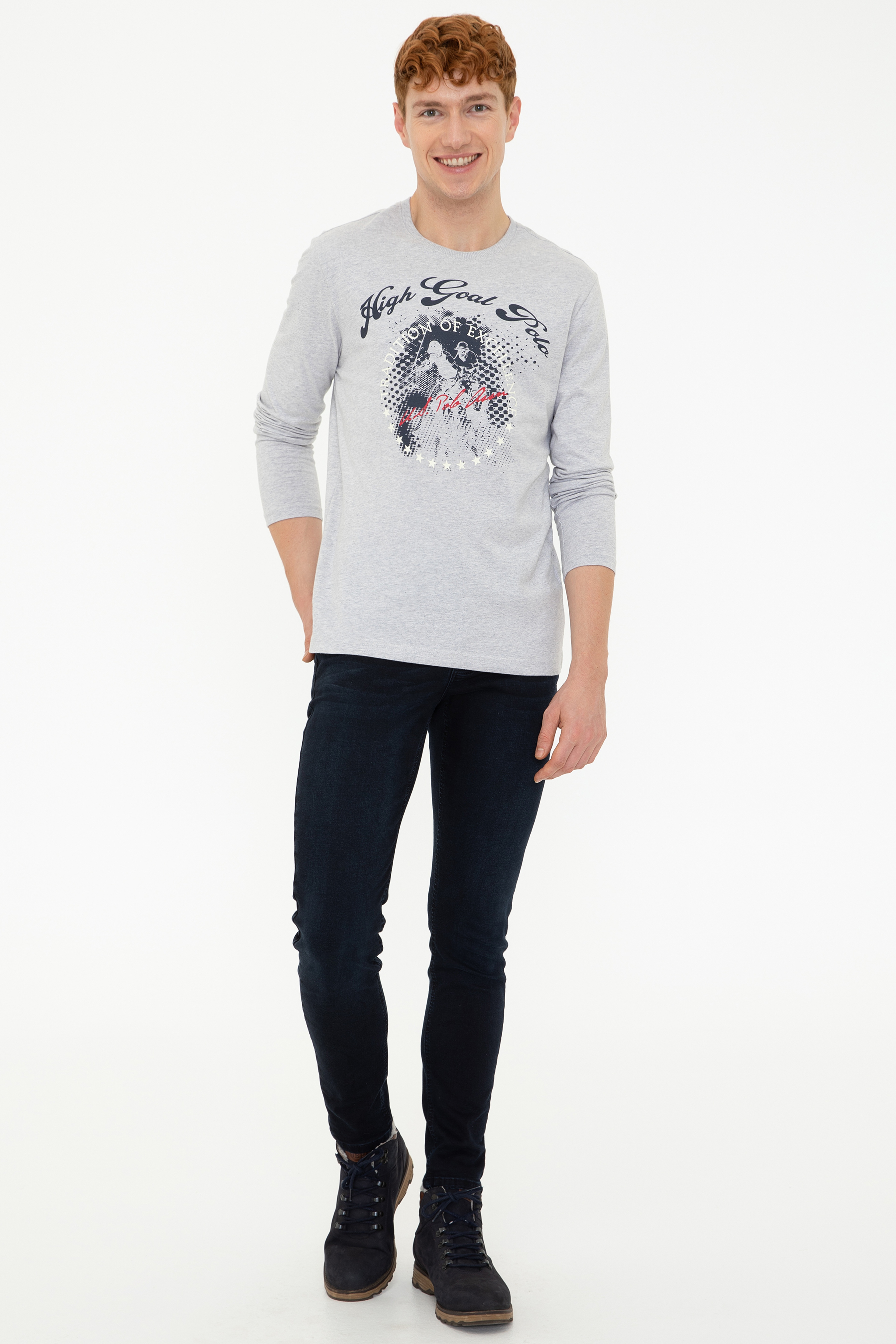 Erkek Açık Gri Melanj Bisiklet Yaka Sweatshirt