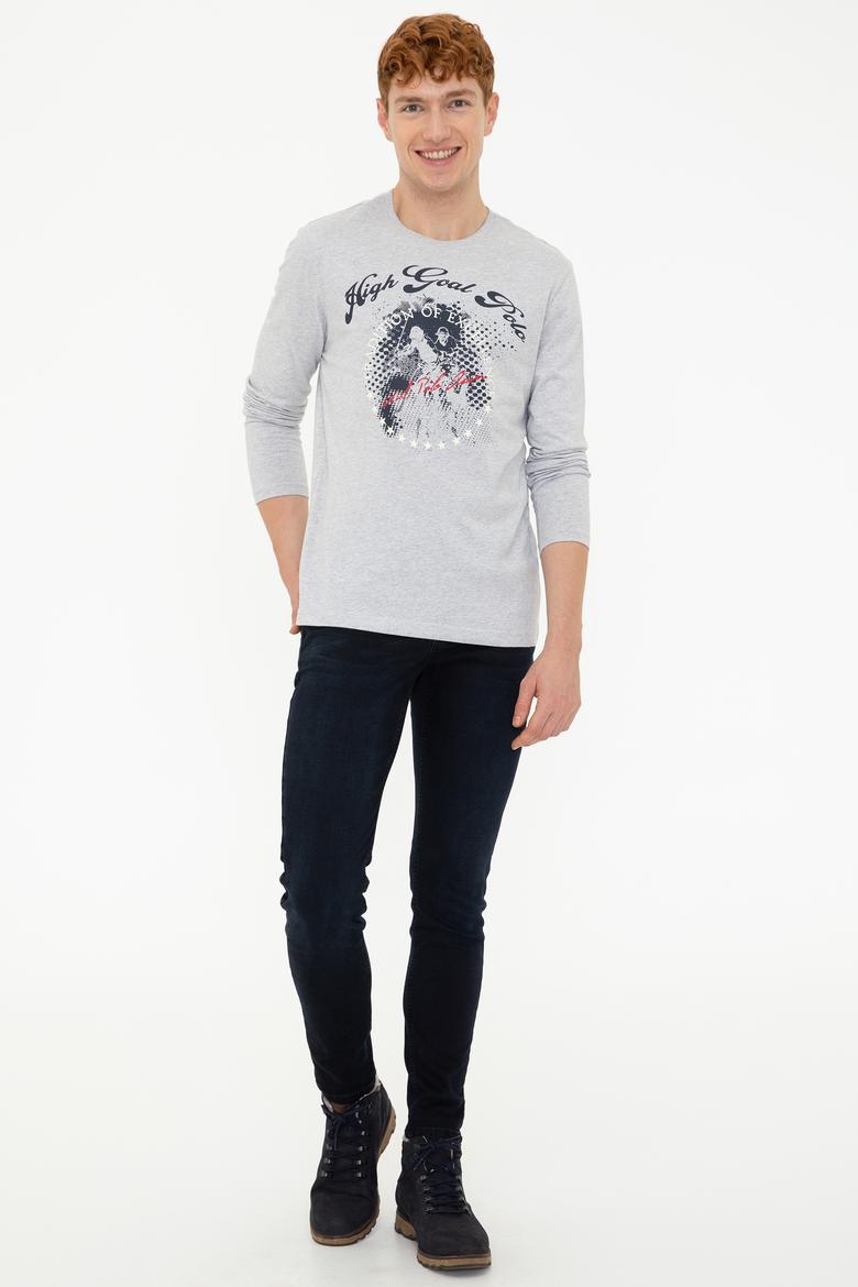 Erkek Açık Gri Melanj Bisiklet Yaka Sweatshirt - 50220186003