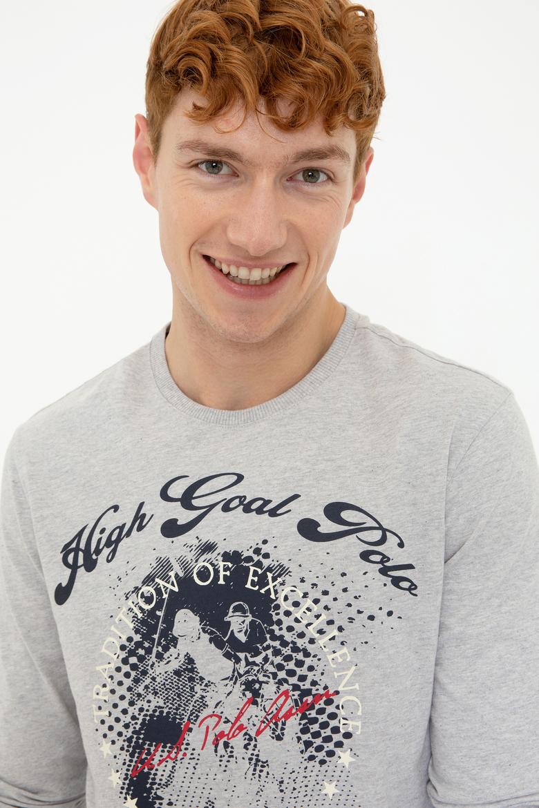 Erkek Açık Gri Melanj Bisiklet Yaka Sweatshirt - 50220186003