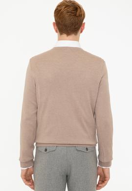 Erkek Camel Melanj V - Yaka Triko Kazak Basic - 50237037053