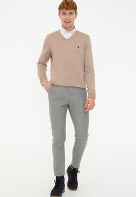 Erkek Camel Melanj V - Yaka Triko Kazak Basic - 50237037053