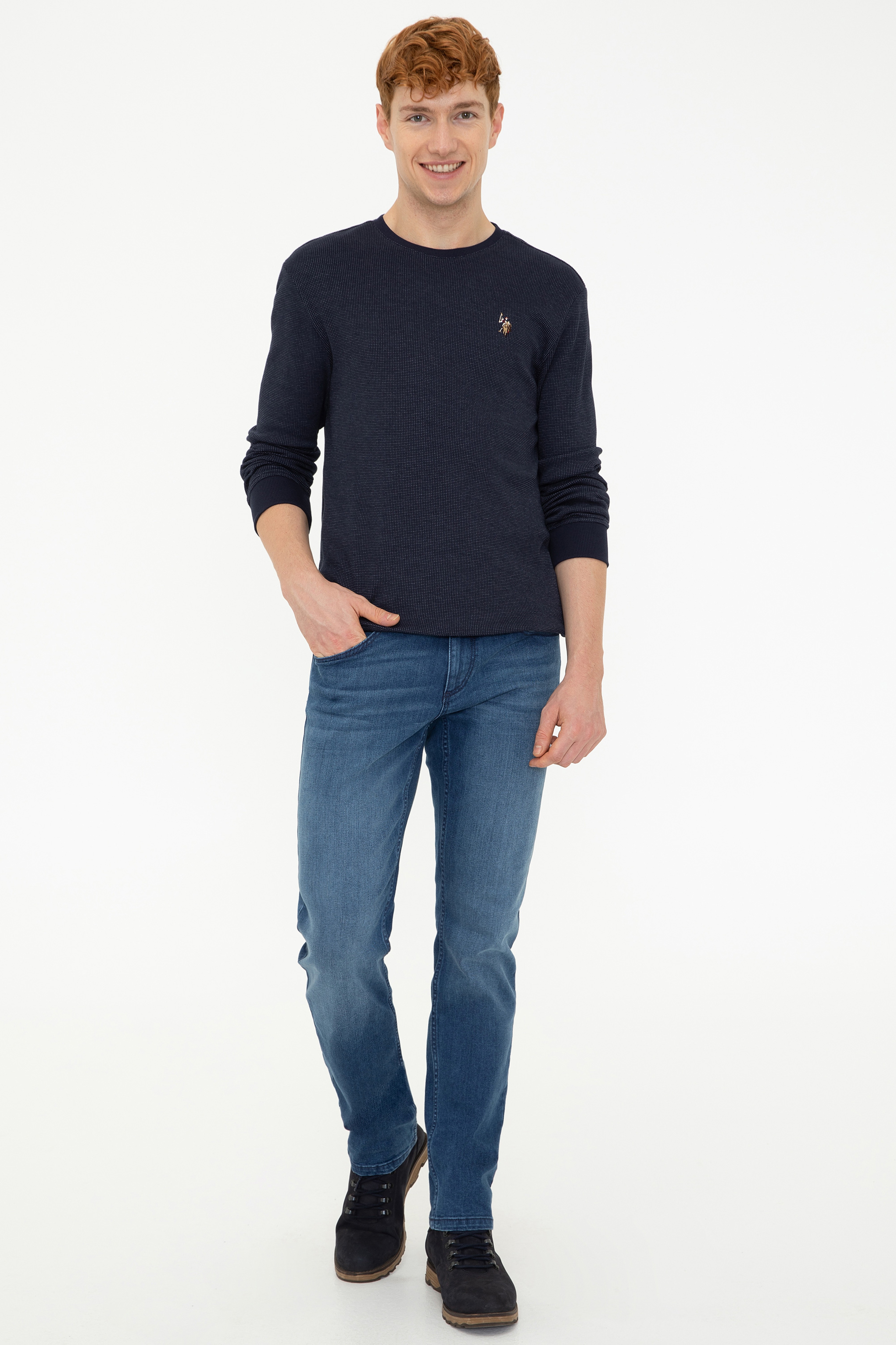 Erkek Lacivert Bisiklet Yaka Sweatshirt - Image 5