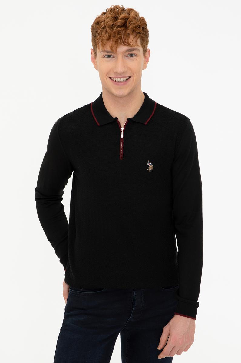 Erkek Siyah Polo Yaka Triko Kazak