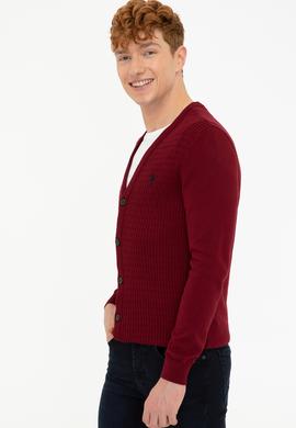 Erkek Bordo Basic Triko Hırka - 50236997046