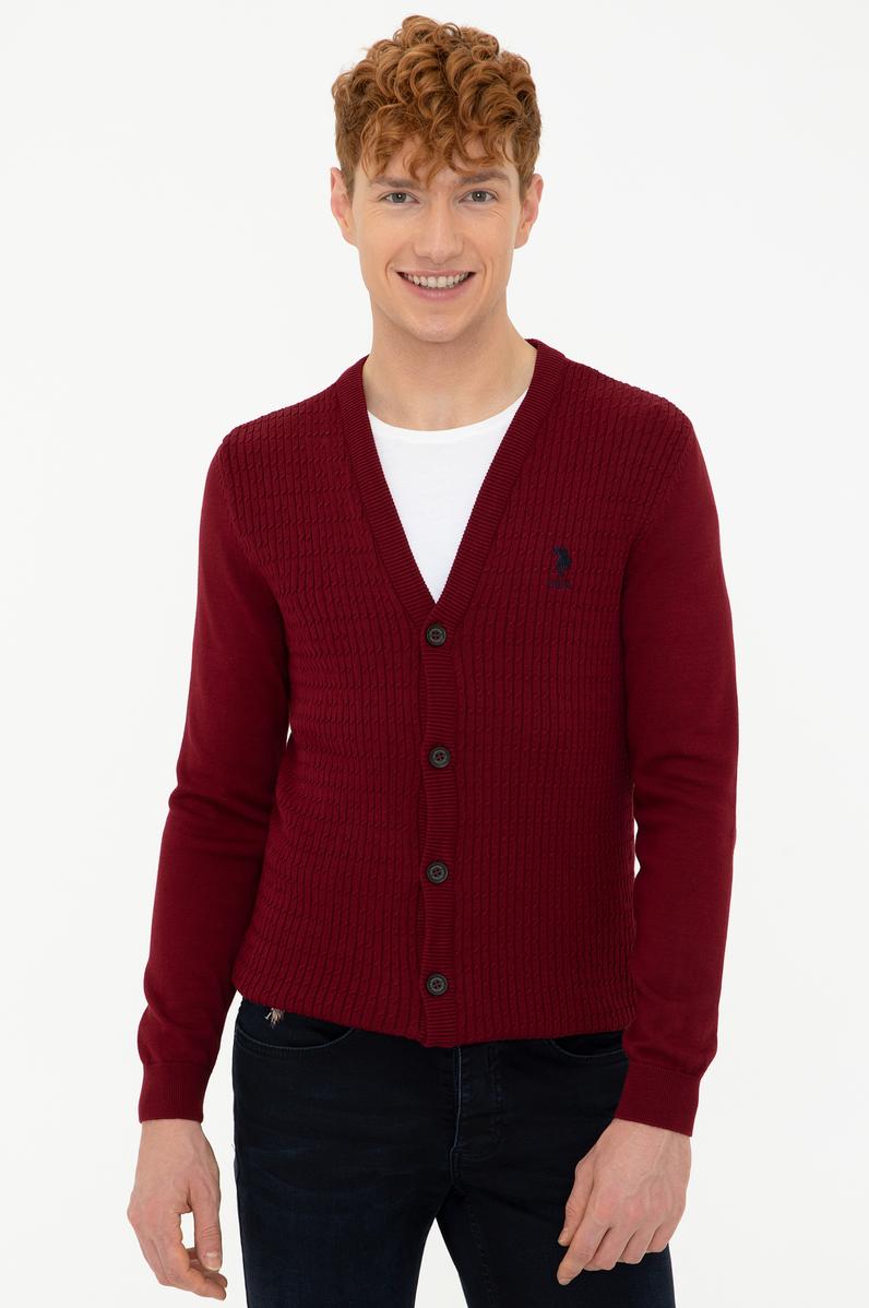 Erkek Bordo Basic Triko Hırka