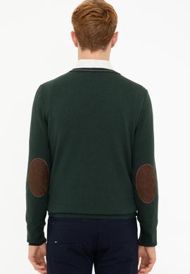 Erkek Yeşil V Yaka Basic Triko Kazak - 50236974056