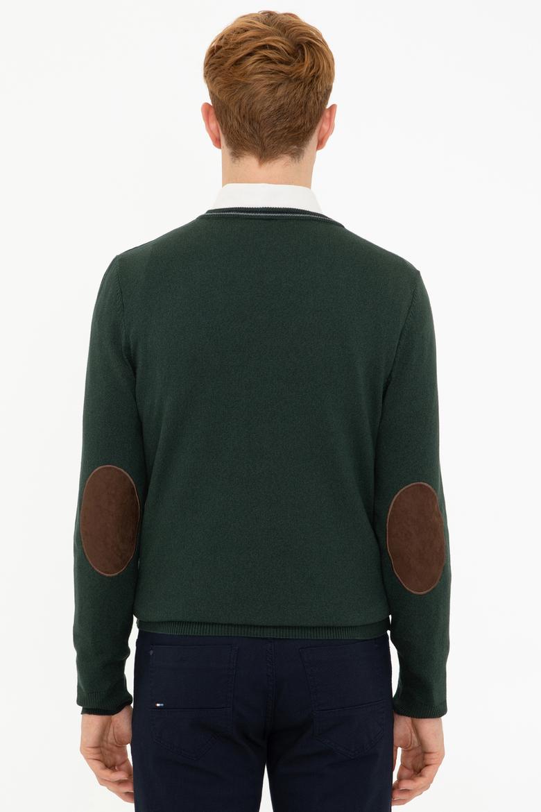 Erkek Yeşil V Yaka Basic Triko Kazak - 50236974056