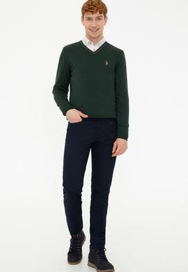 Erkek Yeşil V Yaka Basic Triko Kazak - 50236974056