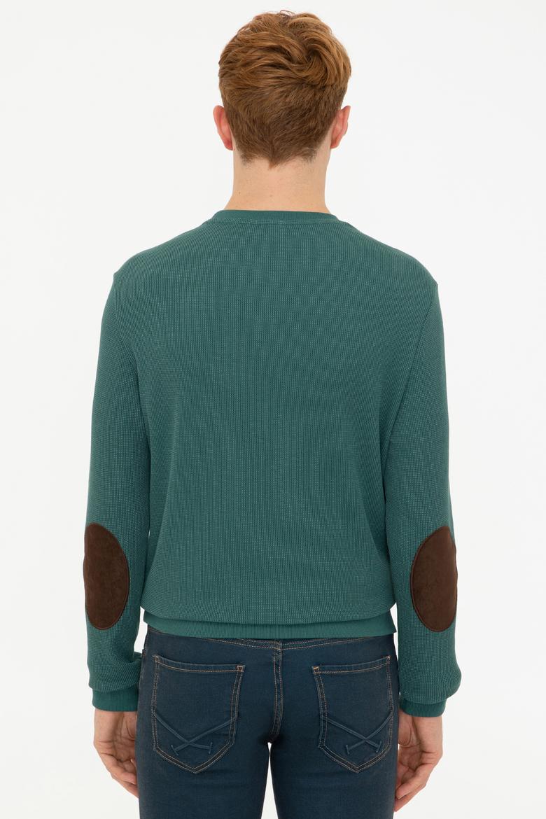 Erkek Koyu Yeşil Bisiklet Yaka Sweatshirt - 50236865007