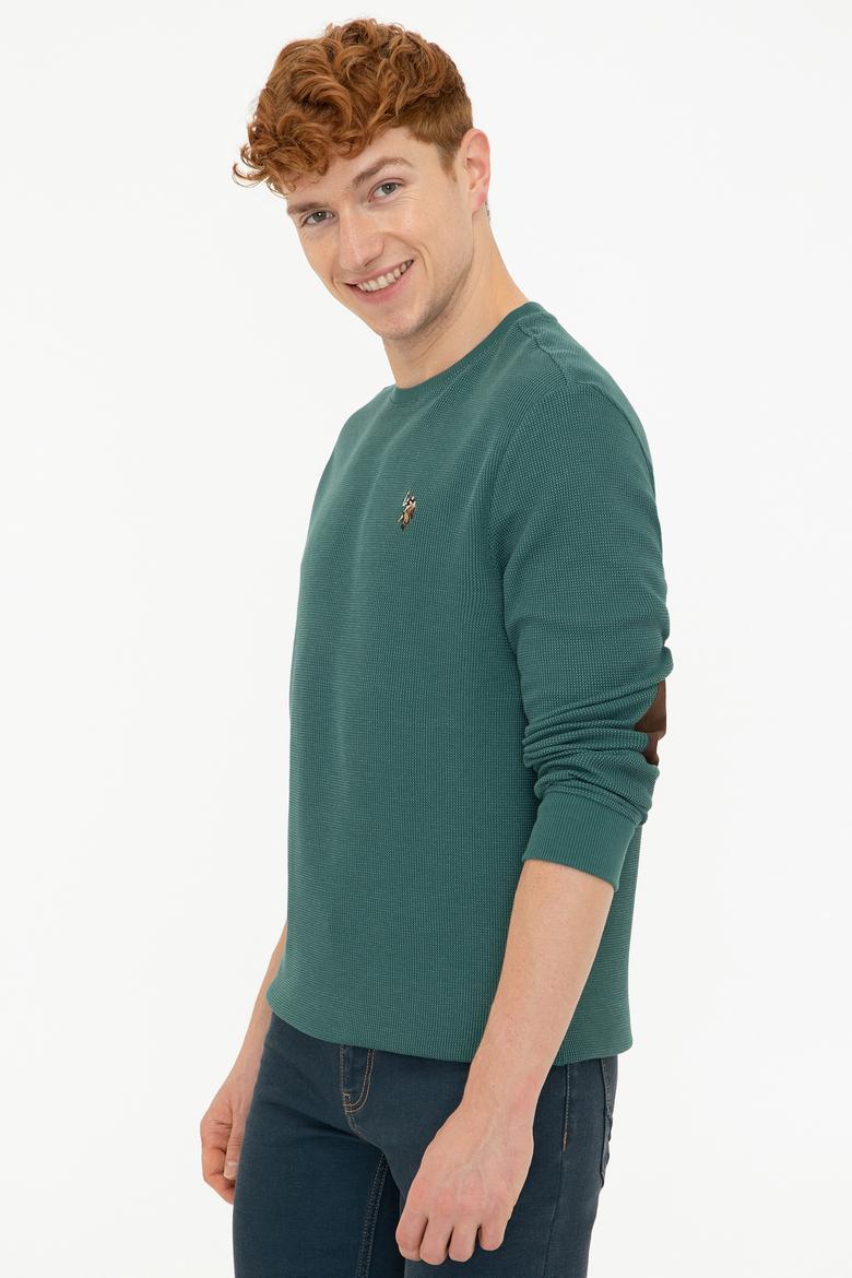 Erkek Koyu Yeşil Bisiklet Yaka Sweatshirt - 50236865007