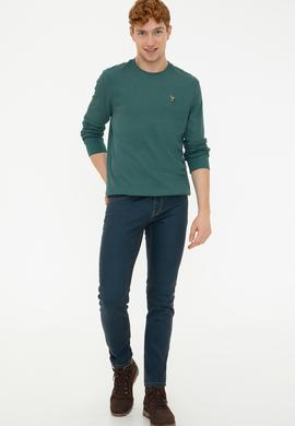 Erkek Koyu Yeşil Bisiklet Yaka Sweatshirt - 50236865007