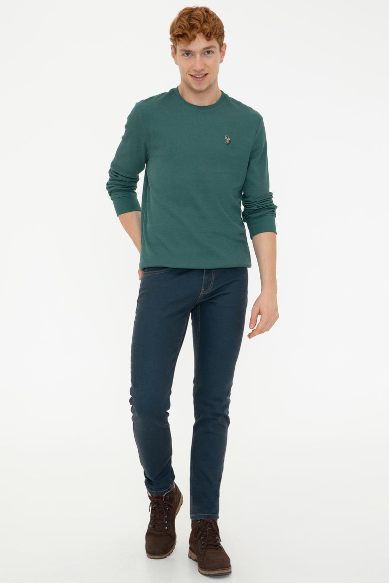 Erkek Koyu Yeşil Bisiklet Yaka Sweatshirt - 50236865007