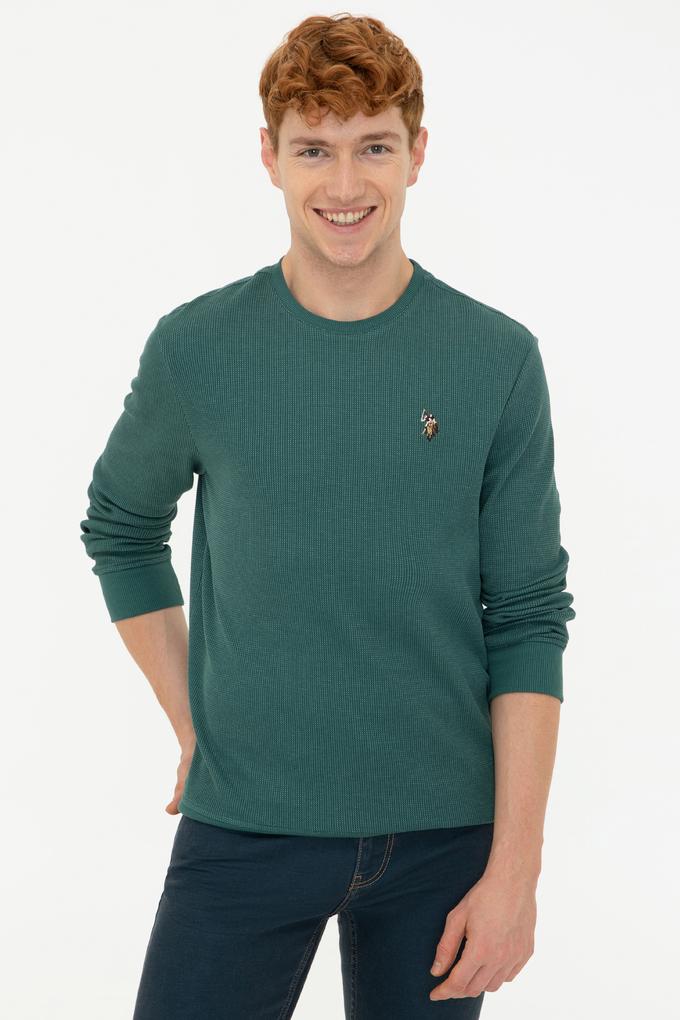 Erkek Koyu Yeşil Bisiklet Yaka Sweatshirt