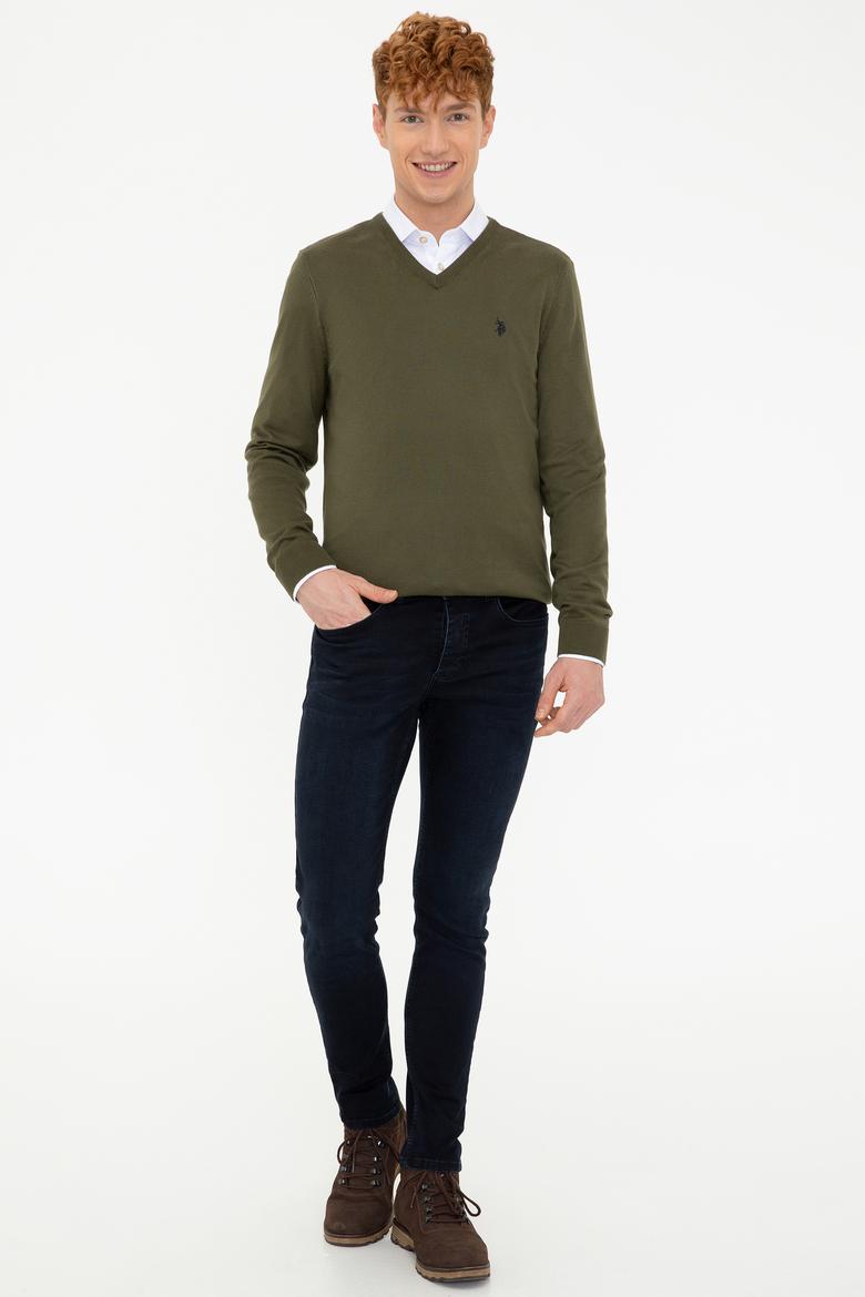 Erkek Haki V - Yaka Triko Kazak Basic - 50237037035