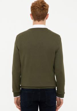 Erkek Haki V - Yaka Triko Kazak Basic - 50237037035