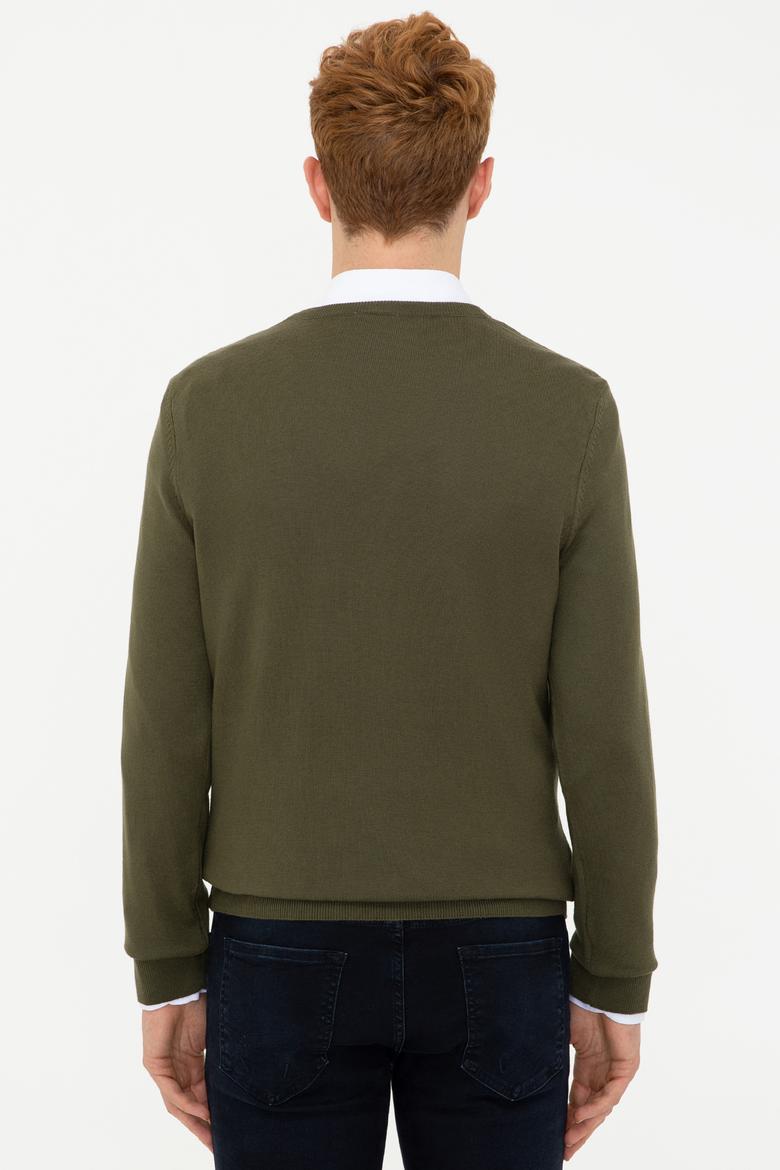 Erkek Haki V - Yaka Triko Kazak Basic - 50237037035