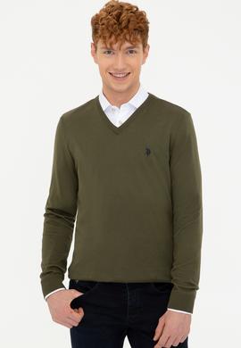 Erkek Haki V - Yaka Triko Kazak Basic - 50237037035